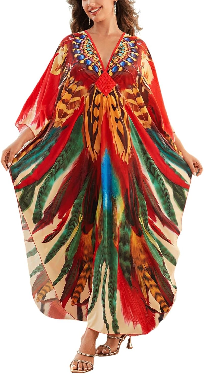 KECVOT Kaftan Dresses for Women Plus Size Batwing Sleeve Caftans Long Bathing Suit Cover Up Maxi Beach Dress Loungewear - Image 1